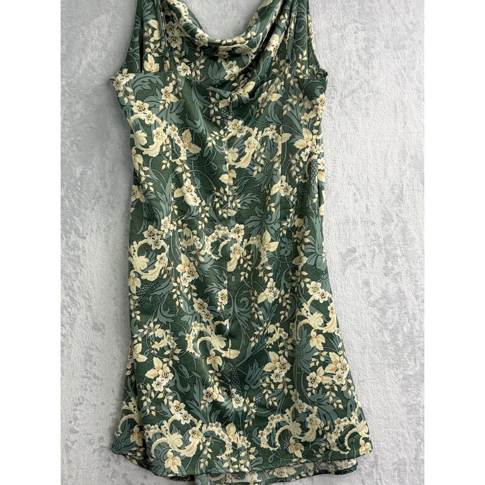 Urban Outfitters Green Satin Floral Cowl Neck Mini Slip Dress - Size L - Picture 8 of 9